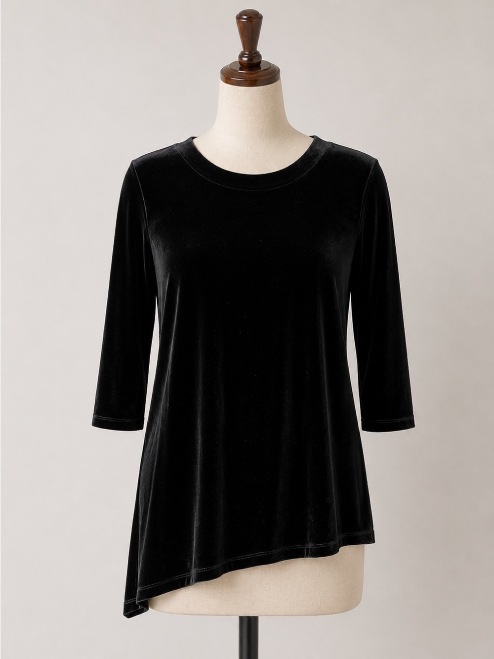 Halogen Size Small Velvet Black Asymmetrical Top 3/4th Sleeves Longer Length